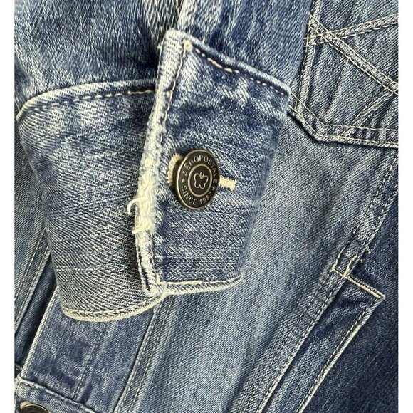 Aeropostale Jacket Women's Medium Blue Distressed Denim Button Coat Flap Pocket - Picture 3 of 6